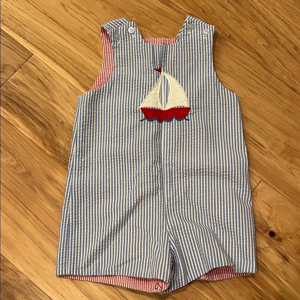 Striped Blue and White Sailboat Kids One Piece